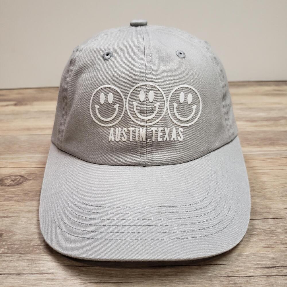 Frankie Jean Austin Texas Smiley Hat Cap Strap Back Mens One Size Gray Twill
